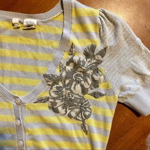 Moth Gray and Yellow Striped Short Sleeve Sweater